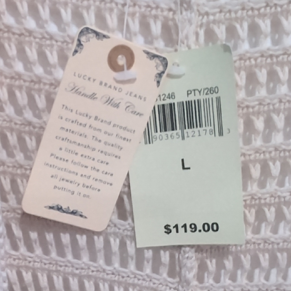 Lucky Brand NEW Cream Knit Duster Open Front Cardigan Boho Fringe Sz Large - Picture 4 of 9